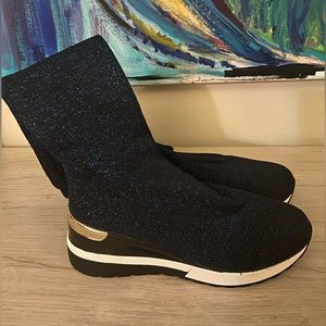 Navy blue sparkly sneakers boots